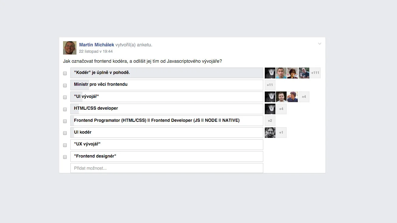 Anketa o „kodérovi“ na Facebooku