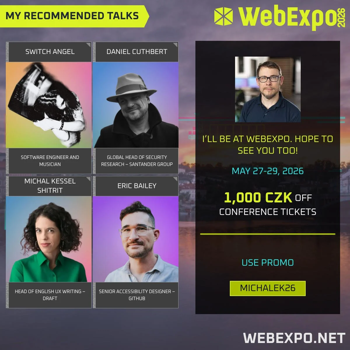 Promo WebExpo 2026: doporučené přednášky a slevový kód MICHALEK26