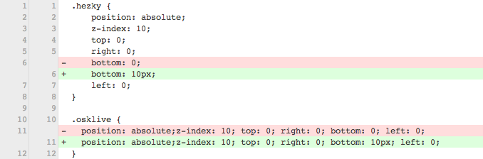 CSS diff pro více- a jednořádkové deklarace