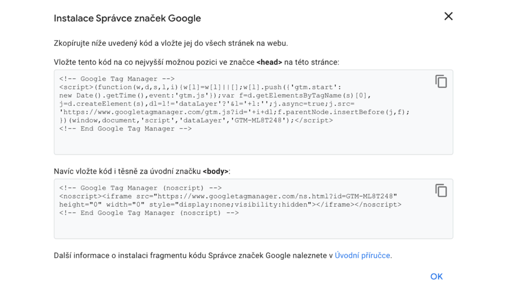 Instalace GTM do stránky