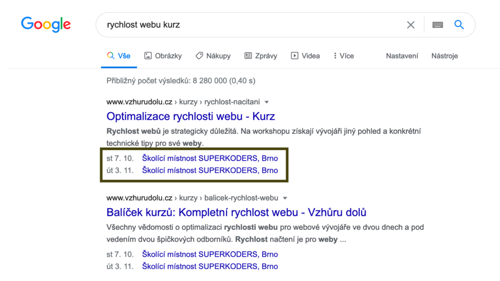 Rich snippets k události