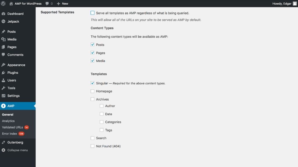 Tři typy exportu v pluginu „AMP for WordPress“