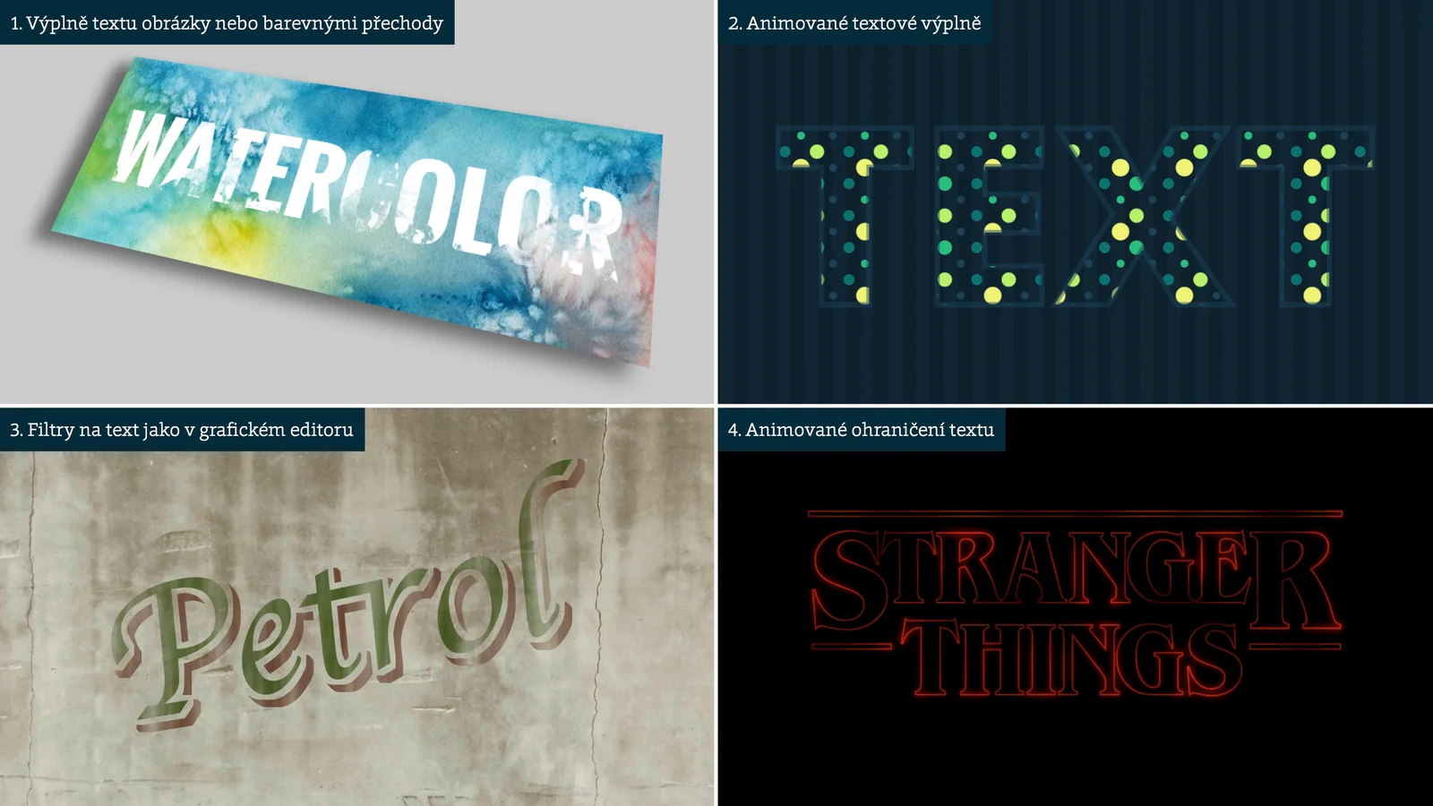 Text: výplně, filtry, efekty v SVG