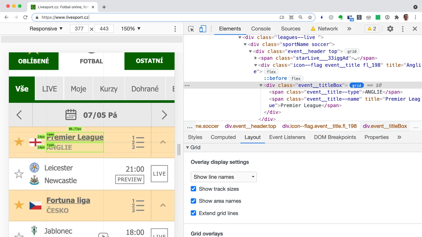 CSS grid Inspector v Chromu